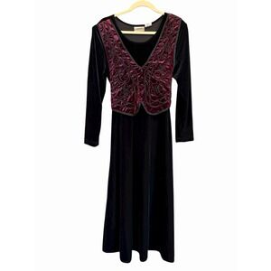 Vintage Coldwater Creek Black Burgundy Velvet Dress Goth Whimsigoth Vampy PET L